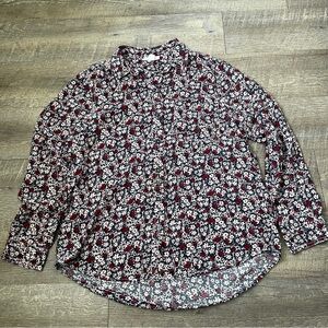 beachlunchlounge Women's Black and Red Floral‎ Button Down Shirt